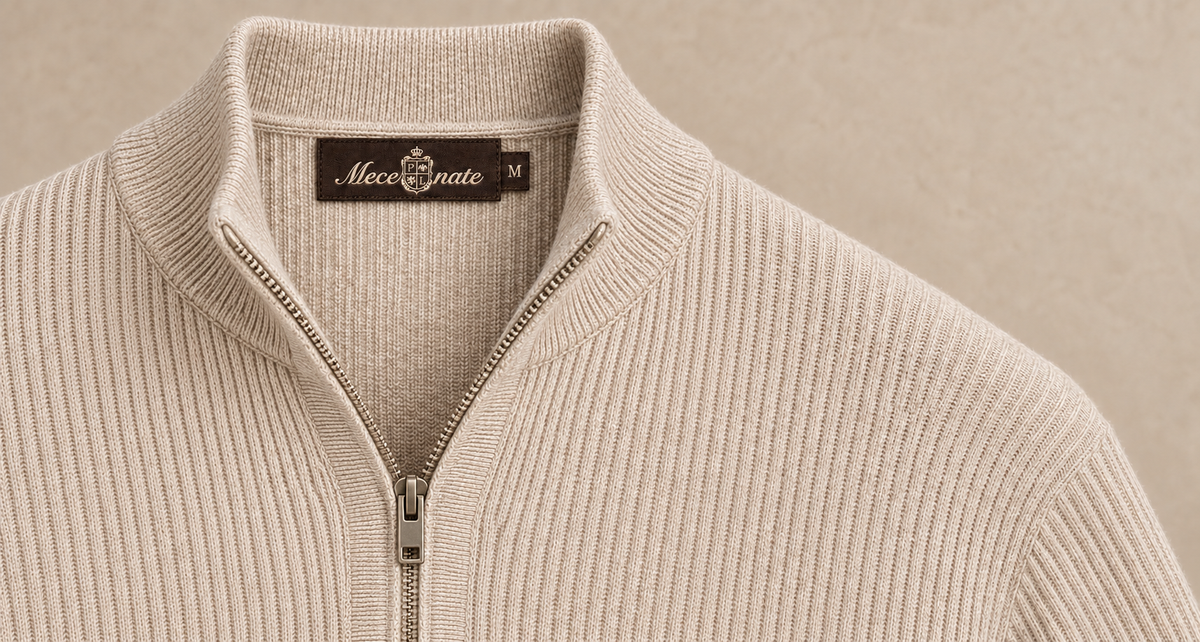 Mecenate Light Brown Full Zip Sweater